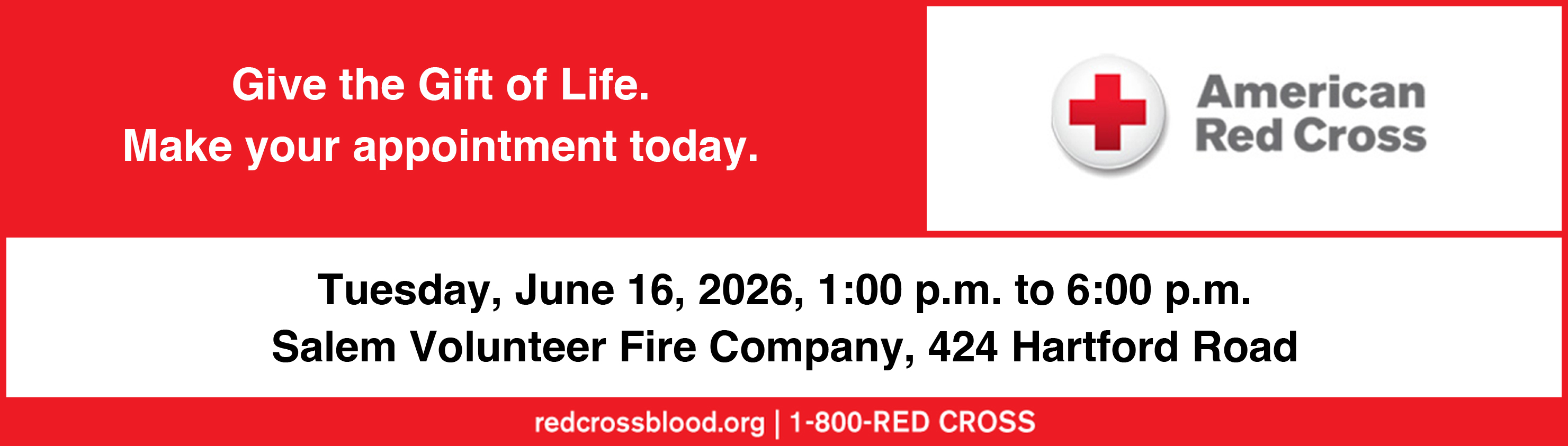 June 16 Salem Volunteer Fire Company Red Cross Blood Drive